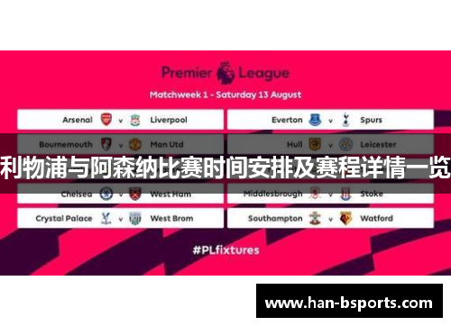 利物浦与阿森纳比赛时间安排及赛程详情一览