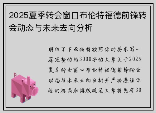 2025夏季转会窗口布伦特福德前锋转会动态与未来去向分析