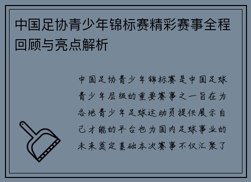 中国足协青少年锦标赛精彩赛事全程回顾与亮点解析